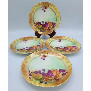 Antique Prussia Royal Rudolstadt Set/4 Hand Painted Berries Dessert Plates 6”